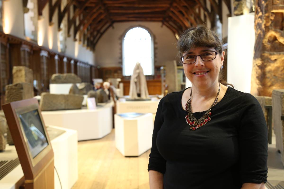 Head of collections Alison Cullingford at the launch of the new Durham Cathedral Open Treasure exhibition 'Mapping the World'