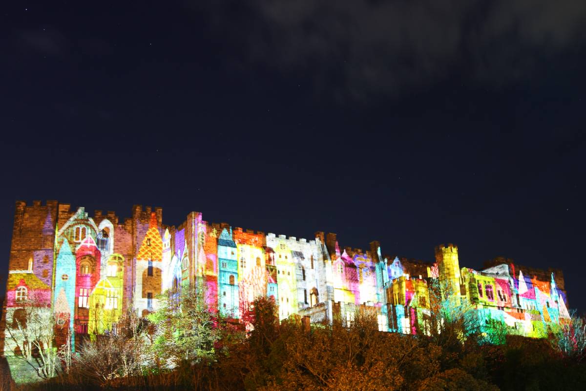 Durham Lumiere pictures: Fool's Paradise is projected on to the side of Durham Castle